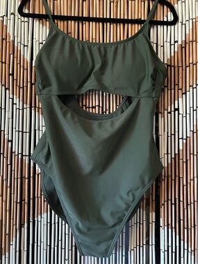 Women’s Olive Cutout One-Piece Swimsuit - Brand Shade Shore 12/14